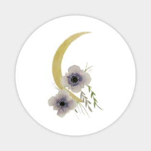 Golden Cresent moon with violets- watercolor - chest logo Magnet